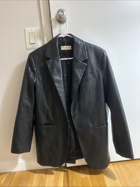 Mango Black Leather Blazer Jacket